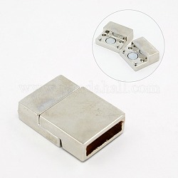 Alloy Magnetic Clasps, Rectangle, Nickel Free, Platinum, 27x18x7mm, Hole: 15x5mm