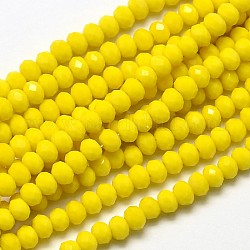 Chapelets de perles en rondelles facettées en verre, jaune, 3.5x2mm, Trou: 0.5mm, Environ 148 pcs/chapelet, 14.9 pouce