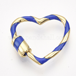 Messingschraube Karabiner Schloss Charms, für die Herstellung von Halsketten, mit Emaille, Herz, golden, Blau, 23x25x2.5~5 mm