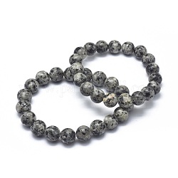 Bracelets extensibles en jaspe sésame naturel / perle de jaspe kiwi, ronde, 2 pouce ~ 2-1/8 pouces (5.2~5.5 cm), perle: 10 mm