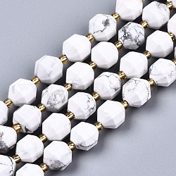 Chapelets de perles en howlite naturelle, facette, avec des perles de rocaille, ronde, 10x9.5mm, Trou: 1.2mm, Environ 32~33 pcs/chapelet, 14.96 pouce ~ 15.16 pouces (38 cm ~ 38.5 cm)