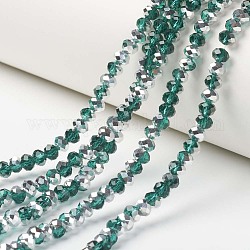 Chapelets de perles en verre transparent électrolytique, demi-argenté, facette, rondelle, sarcelle, 6x5mm, Trou: 1mm, Environ 85~88 pcs/chapelet, 16.1~16.5 pouce (41~42 cm)