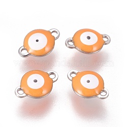304 Edelstahl-Emaille-Verbindungsstecker, flach rund mit bösen Blick, Edelstahl Farbe, orange, 12x8x4 mm, Bohrung: 1.4 mm