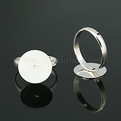 Ottone basi anello pad,  piombo e cadmio libero, regolabile, colore argento placcato, 14mm