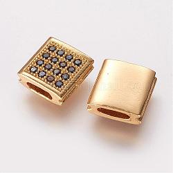 Brass Micro Pave Cubic Zirconia Beads, Square, Golden, 9x9x3.5mm, Hole: 2x5mm
