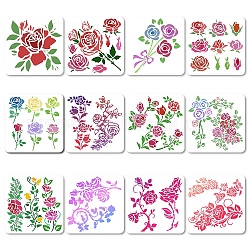 12 pièces 12 styles plastique pour animaux de compagnie évider dessin peinture pochoirs modèles, carrée, motif rose, 18x18 cm, 1pc / style