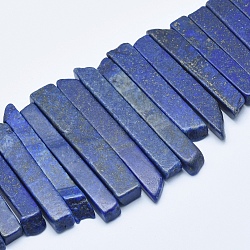 Chapelets de perles en lapis-lazuli naturel, perles percées, rectangle, 24~68x7~11x7~11mm, Trou: 2mm, Environ 42 pcs/chapelet, 15.3 pouce (39 cm)