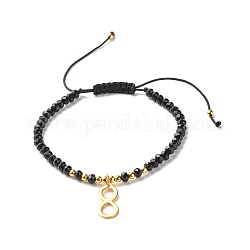Braccialetto di perline intrecciate a infinito per ragazze donne, braccialetto di energia di perline di giada naturale della Malesia (tinta)., oro, nero, diametro interno: 2.17~3.62 pollice (55~92 mm)