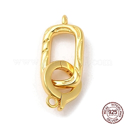 Rack Plating 925 Sterling Silver Fold Over Clasps, Oval, with 925 Stamp, Real 18K Gold Plated, oval: 16x8.5x2mm, Hole: 1.2mm, ring: 10.5x8.5x1.5, Hole: 1.4mm