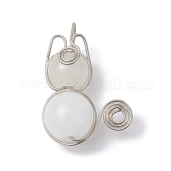 Pendenti con perle di vetro imitazione giada, con filo di rame platino avvolto, ciondoli unicorno, bianco, 20x15~16x8~8.5mm, Foro: 2.5 mm