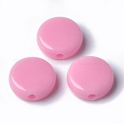 Abalorios acrílicos opacos, plano y redondo, rosa perla, 18x7mm, Agujero: 3 mm, aproximamente 300 unidades / 500 g