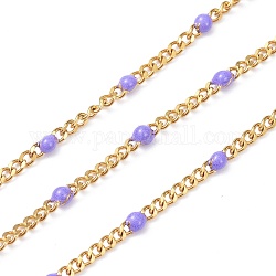 Ion Plating(IP) 304 Stainless Steel Enamel Curb Chains, with Spool, Soldered, Faceted, Lilac, 2.5x2x0.8mm, 32.80Feet/roll(10m/roll)