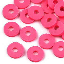 Manuell Polymer Ton Perlen, für DIY Schmuck Bastelbedarf, Disc / Flachrund, heishi Perlen, tief rosa, 6x1 mm, Bohrung: 2 mm, ca. 1175 Stk. / 50 g