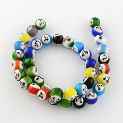 Round Handmade Lampwork Bead Strands, with Face Pattern, Mixed Color, 10mm, Hole: 1.5mm, about 39pcs/strand, 14.3 inch
