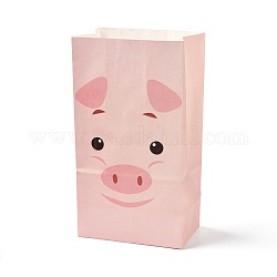 クラフト紙袋  ハンドルなし  誕生日用ラップトリートバッグ  ベビーシャワー  長方形  豚の模様  24x13x8.1cm