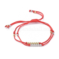 Verstellbare geflochtene Perlenarmbänder aus Nylonfaden, rote Schnurarmbänder, mit Messing-Perlen, rot, 1-3/8 Zoll (35 mm) ~ 3-1/2 Zoll (89 mm), 2 Stück / Set