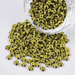 8/0 grado a cuentas redondas de semillas de vidrio, raya, colores opacos filtran, caqui oscuro, 3~3.5x2~2.5mm, agujero: 0.9 mm, aproximamente 15000 unidades / bolsa