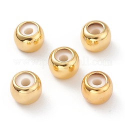 Messing Perlen, mit Gummi innen, Schieberegler Perlen, Stopper Perlen, langlebig plattiert, Runde, echtes 18k vergoldet, 7x5 mm, Bohrung: 2 mm