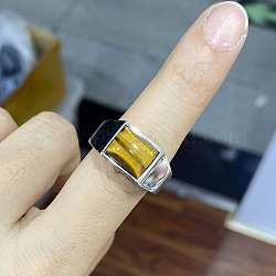 Прямоугольное кольцо на палец из натурального тигрового глаза, ювелирные изделия из нержавеющей стали, цвет нержавеющей стали, внутренний диаметр: 18.2 мм