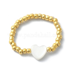 Anello da dito in stile conchiglia naturale e perline intrecciate con semi rotondi toho, cuore, diametro interno: 16mm, cuore: 6.5x6 mm