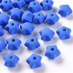 Acryl-Perlen, gummierten Stil, Hälfte gebohrt, Stern, königsblau, 16x17x11 mm, Bohrung: 3.5 mm