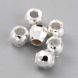 Perles séparateurs en laiton, Plaqué longue durée, ronde à facettes, 925 argent sterling plaqué, 2x2mm, Trou: 1mm