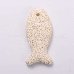 Synthetic Lava Rock Big Fish Pendants, Dyed, White, 72x33x11mm, Hole: 4mm