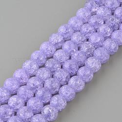 Chapelets de perles en quartz craquelé synthétique, ronde, teinte, lilas, 6mm, Trou: 1mm, Environ 66 pcs/chapelet, 15.7 pouce
