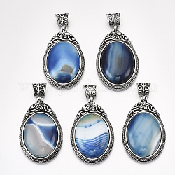 Natural Agate Big Pendants, with Alloy Findings, Dyed, Oval, Antique Silver, 61~63x38~39x11.5mm, Hole: 8.5x6.5mm