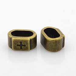 Tibetan Style Alloy Slide Charms, Rectangle with Cross Pattern, Nickel Free, Antique Bronze, 15x8x10mm, Hole: 6x11mm