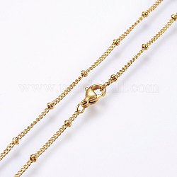 304 Stainless Steel Chain Necklaces, with Lobster Claw Clasps, Golden, 17.7 inch(45cm), 1.4x0.4mm, beads: 2.3x1.2mm