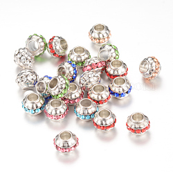 Rhinestone-europäische Perlen, Großloch perlen, mit ccb-kunststoffbefunden, Rondell, Mischfarbe, 10x8 mm, Bohrung: 5 mm