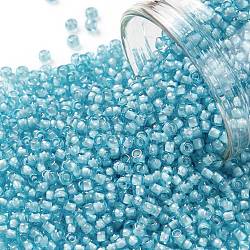 Toho perles de rocaille rondes, Perles de rocaille japonais, (930) couleur intérieure clair aqua / blanc doublé, 11/0, 2.2mm, Trou: 0.8mm, environ 5555 pcs/50 g