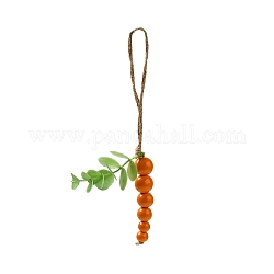Décorations de pendentifs en perles de bois de pâques, décorations suspendues en corde de chanvre, forme de carotte, orange foncé, 215mm