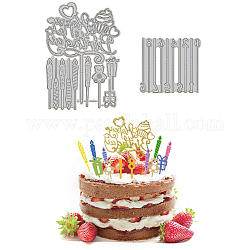 Matrice de découpe de découpe en acier au carbone, thème de décoration de gâteau d'anniversaire, pochoirs, pour scrapbooking diy, album photo, carte de papier gaufrage décoratif, couleur inoxydable, outil, 61~119x68~83x0.8mm, 2 pièces / kit