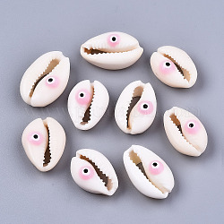 Perle naturali di conchiglia di ciprea, con smalto, Senza Buco / undrilled, occhio di diavolo, perla rosa, 18~22x13~14x6~8mm