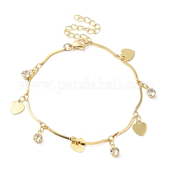 Bracelet à breloques diamant et cœur avec oxyde de zirconium transparent, bijoux en laiton pour femmes, véritable 24k plaqué or, 6-3/4 pouce (17 cm)