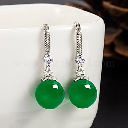 Orecchini pendenti rotondi in agata imitazione per donna ragazza, orecchini tondi piatti in ottone con micro pavé di zirconi cubici, verde, platino