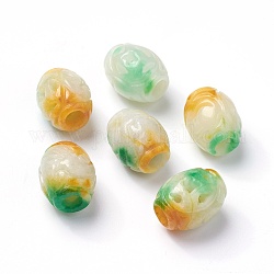 Perles naturelles en jade du Myanmar/jade birmane, teinte, baril sculpté, colorées, 15~16x12.5~13mm, Trou: 5mm