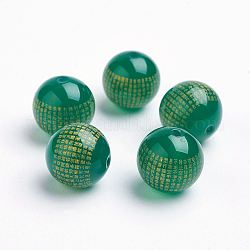 Perles d'agate naturelles, sculpté avec le sutra du coeur bouddhiste, teints et chauffée, ronde, verte, 10~10.5mm, Trou: 1mm