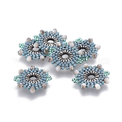 Liens de perles de rocaille japonaises miyuki & toho, motif de tissage, barre, bleu clair, 21x20x3.5mm, Trou: 1.5~2mm