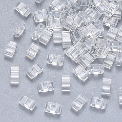 Perles de rocaille en verre transparent à 2 trou, rectangle, clair, 4.5~5.5x2x2~2.5mm, Trou: 0.5~0.8mm, environ 2000 pcs / sachet 