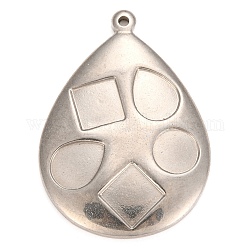 304 Stainless Steel Pendant Cabochon Settings for Enamel, Teardrop, Stainless Steel Color, 37x27x4mm, Hole: 1.6mm