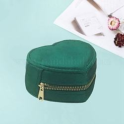 Heart Velvet Jewelry Storage Zipper Boxes, Portable Travel Jewelry Organizer Case for Rings, Earrings, Necklaces, Bracelets Storage, Green, 10x9x5cm