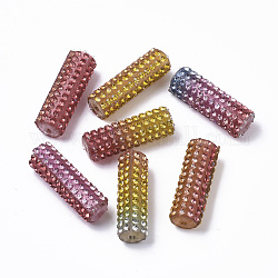 Kunststoff-Perlen, mit Kristallstrass und Saatperlen, Kolumne, indian red, 31x10 mm, Bohrung: 2 mm