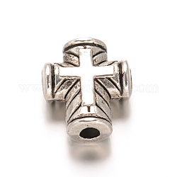 Kreuz-Legierung Perlen tibetischem Stil, cadmiumfrei und bleifrei, Antik Silber Farbe, 10x8x3.5 mm, Bohrung: 2 mm