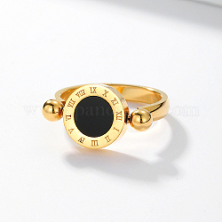 Anello in ottone con numeri romani, anello con sigillo rotondo piatto, oro, nessuna dimensione