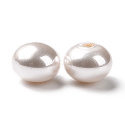 Perles en plastique ABS, coquille d'imitation et perle, la moitié foré, abaque, blanc, 10x8mm, Trou: 1.5mm