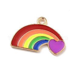 Rainbow Color Alloy Enamel Pendants, Rainbow with Heart Charms, Light Gold, Colorful, 14.5x21x1.5mm, Hole: 1.8mm