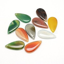 Natural Agate Pendants, Teardrop, Mixed Color, 34x18x4mm, Hole: 1.5mm